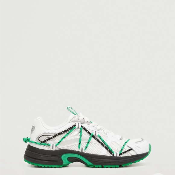 Mango Combined designed sneakers. Size 6 1/2. White, Green and Black. - Picture 3 of 14